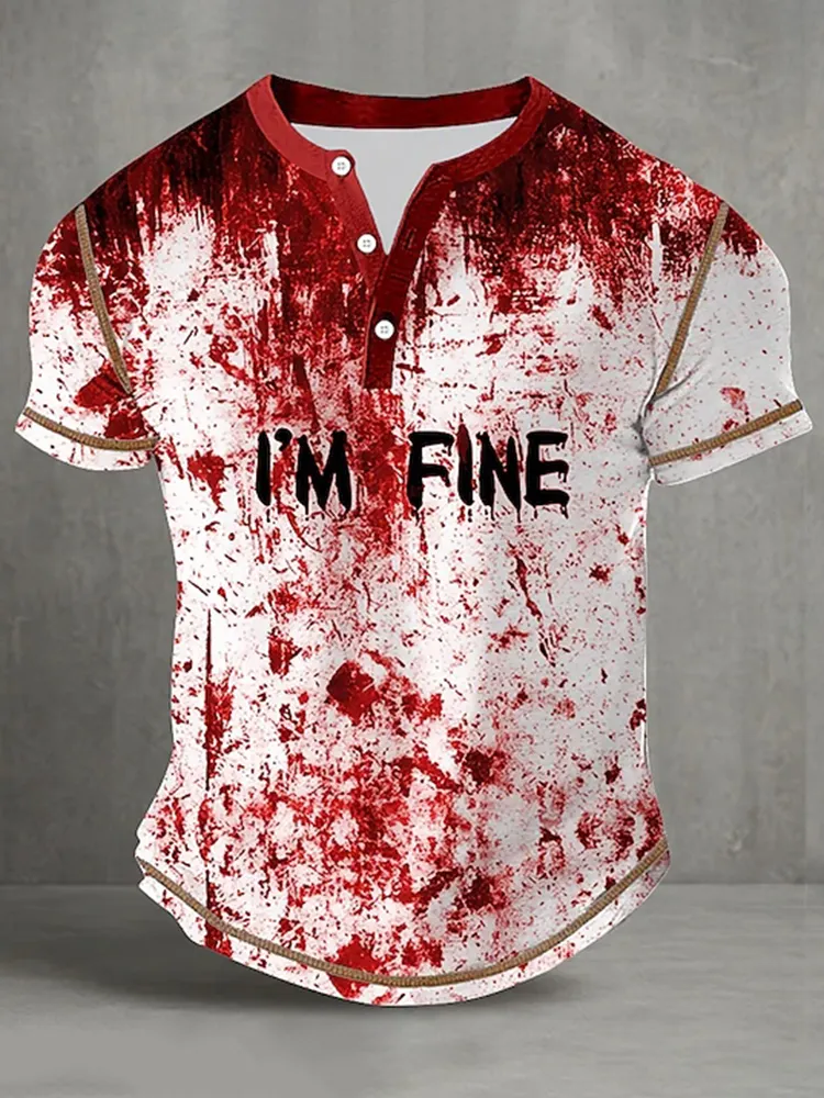 Men's Halloween Blood Splatter Funny Blood Stains Henley Shirt