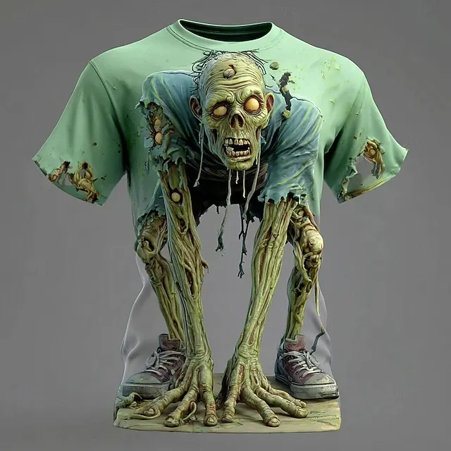 Men's Halloween Optical Illusion Zombies 3d Short Sleeve T-shirt