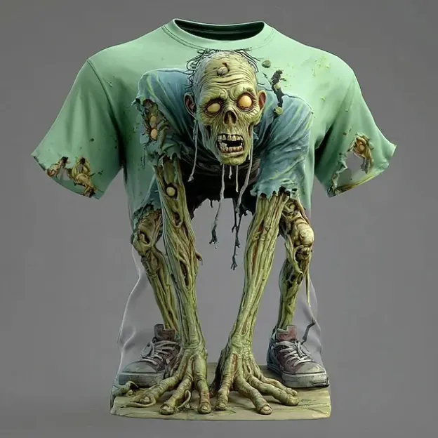 Men's Halloween Optical Illusion Zombies 3d Short Sleeve T-shirt