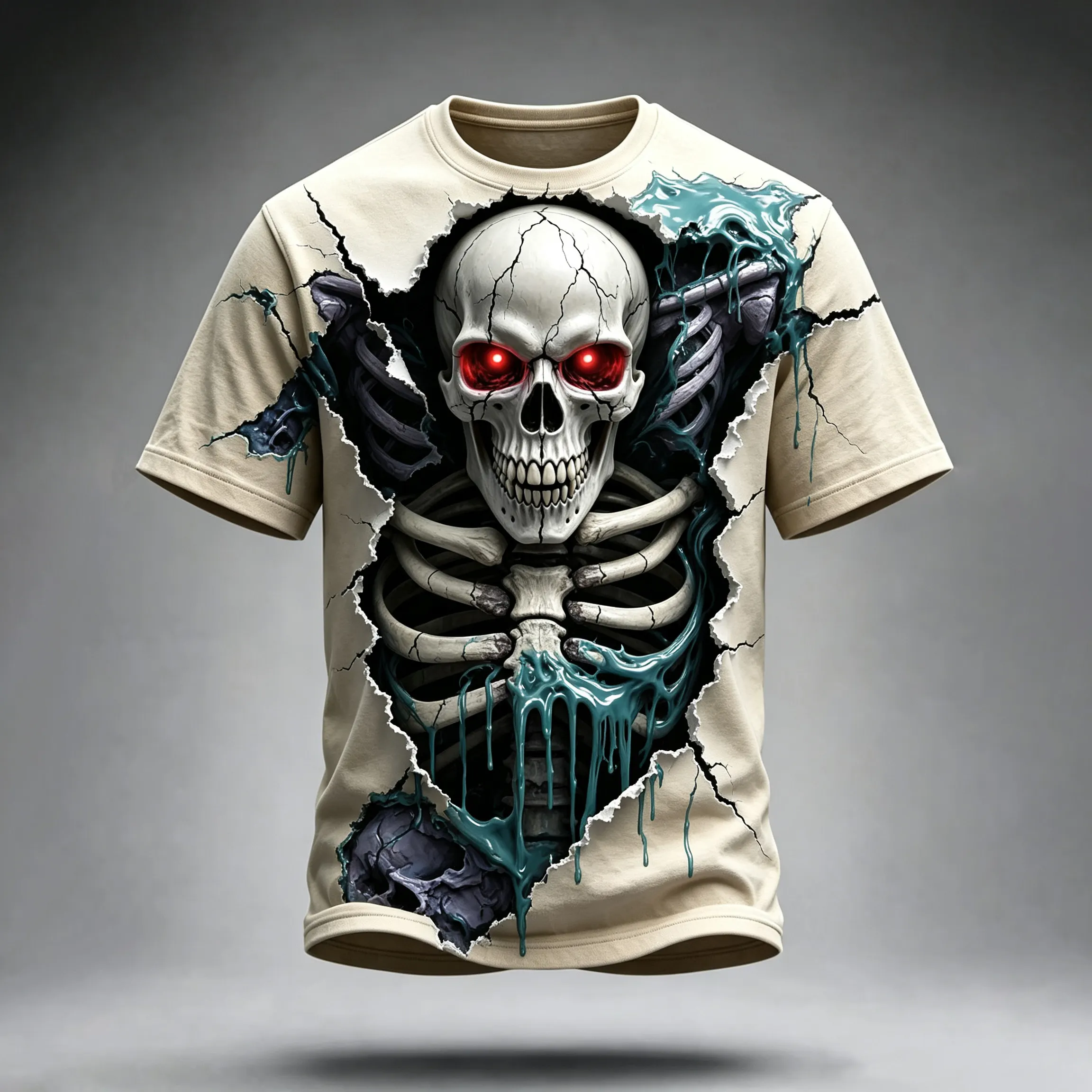 Men's Halloween Retro Skull Print Dark Crew Neck Short Sleeve T-shirt