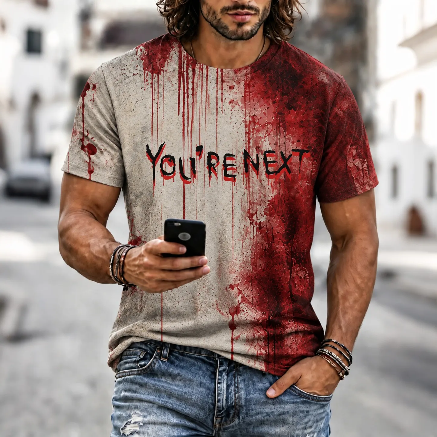Men's Vintage You're Next With Bloody  Graphic Inspired Art Casual Tshirt