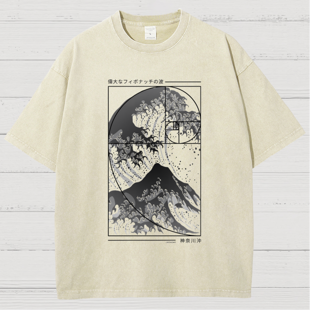 The Great Wave Of Fibonacci Spiral Geek Vintage Distressed T-shirt