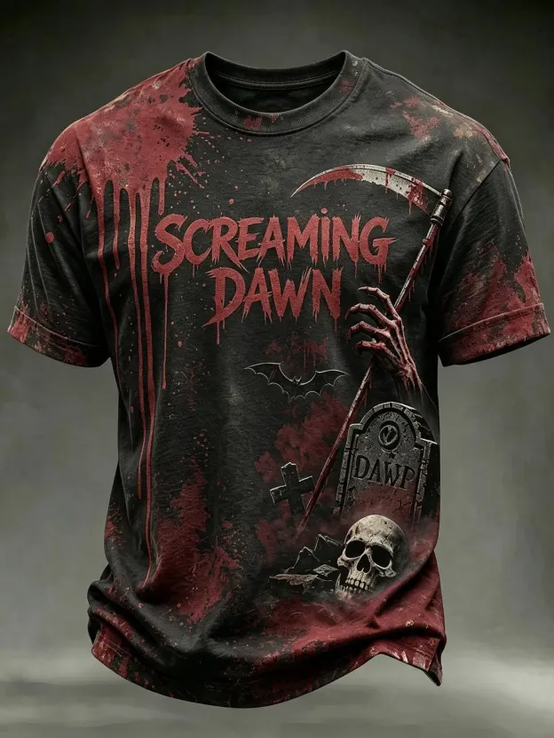 Men's Retro Halloween-themed Bloody Print T-shirt