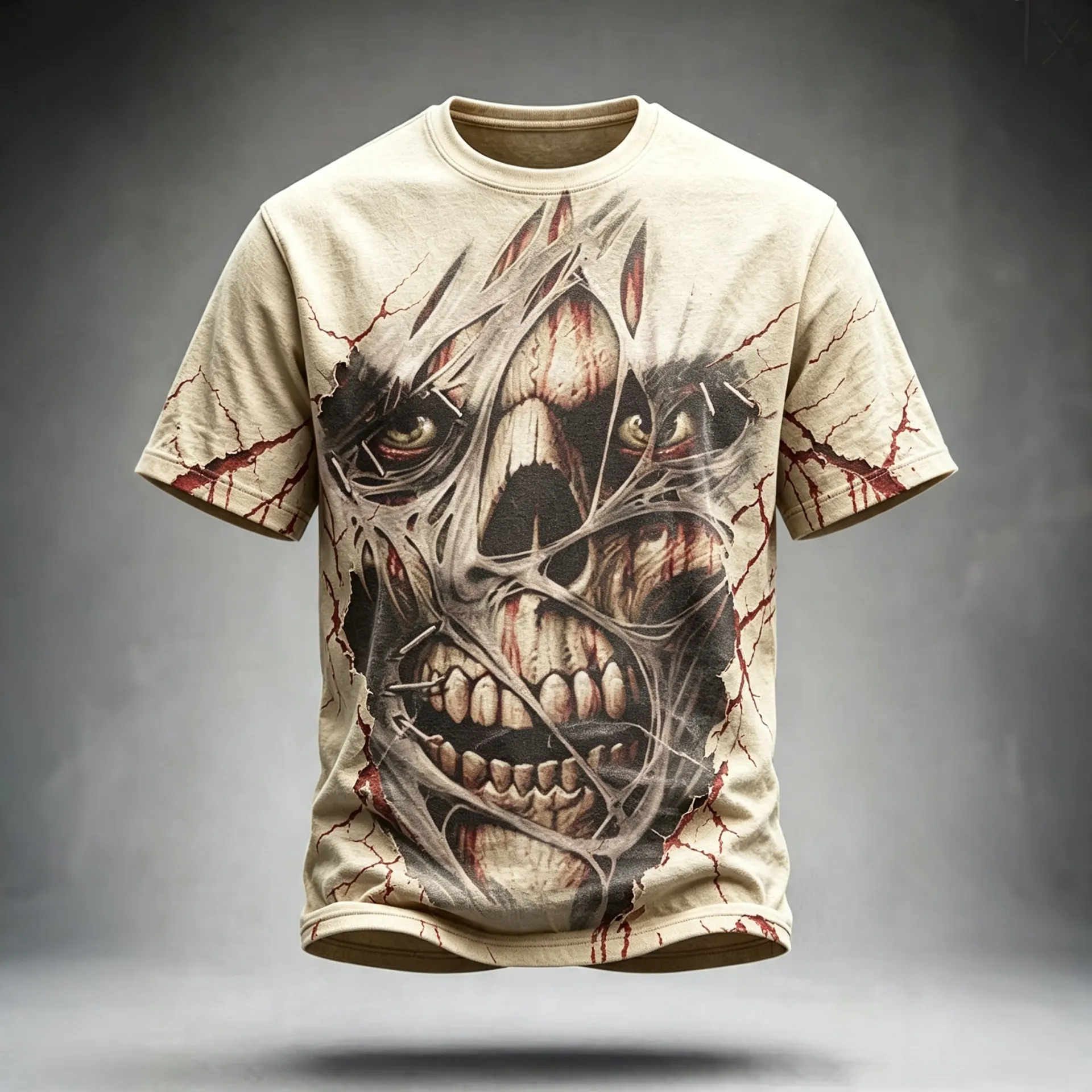 Men's Halloween Skull Print Crew Neck Short Sleeve T-shirt