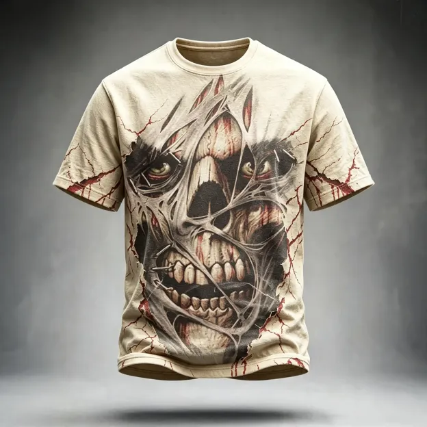 Men's Halloween Skull Print Crew Neck Short Sleeve T-shirt