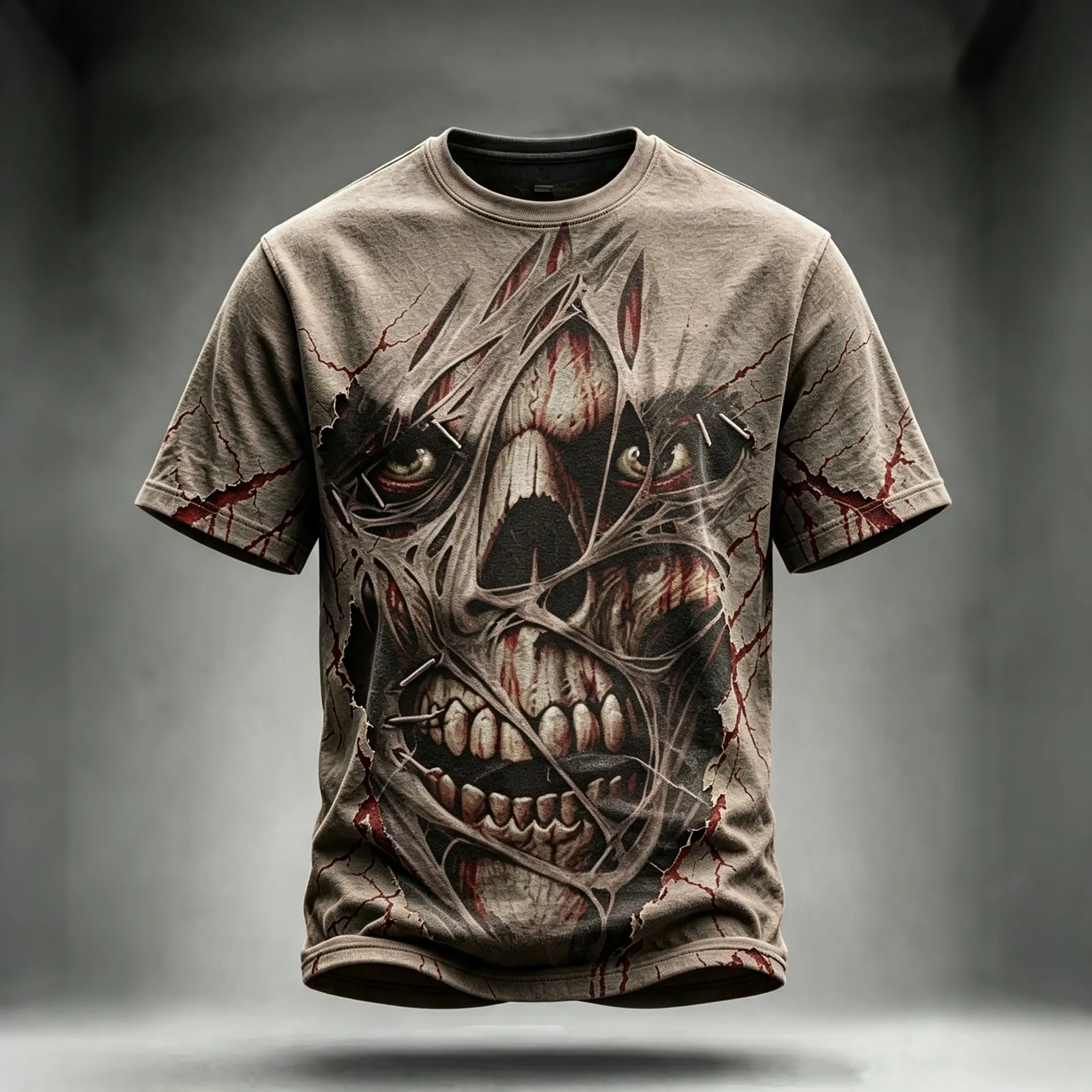 Men's Halloween Skull Print Crew Neck Short Sleeve T-shirt