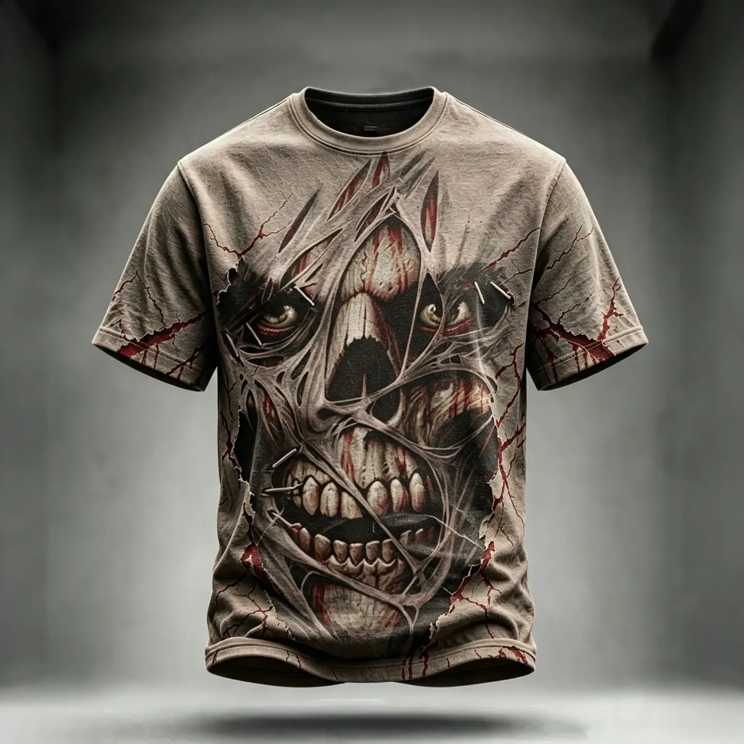 Men's Halloween Skull Print Crew Neck Short Sleeve T-shirt