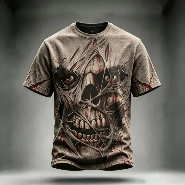 Men's Halloween Skull Print Crew Neck Short Sleeve T-shirt