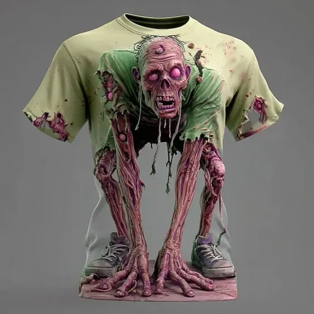 Men's Halloween Optical Illusion Zombies 3d Short Sleeve T-shirt