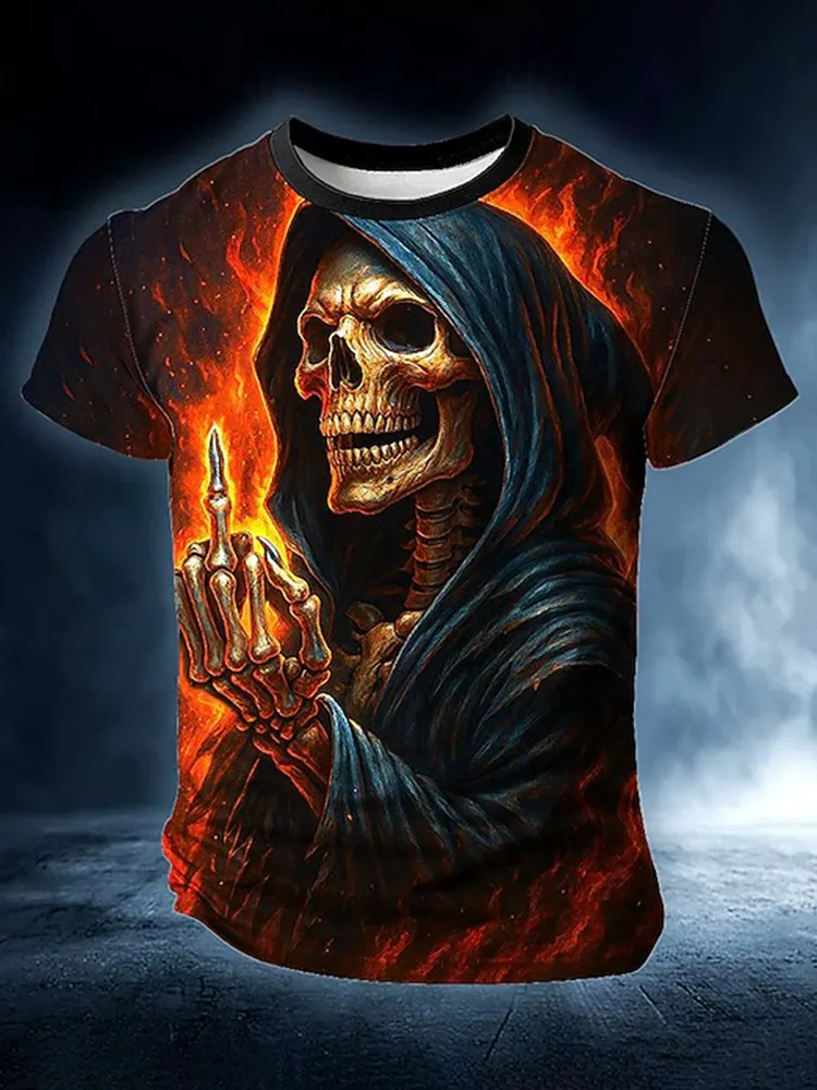 Men's Retro Halloween Skull Print T-shirt
