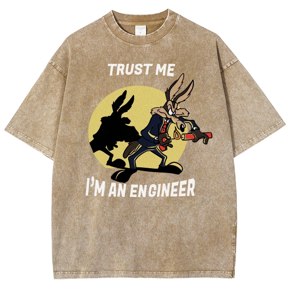 Explosive Cartoon Engineer Graphic  Washed T-Shirt