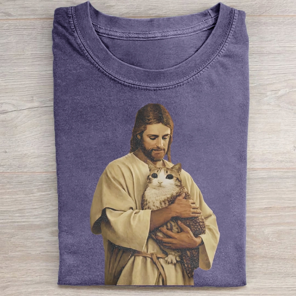 Funny Jesus Holding Meowl T-shirt