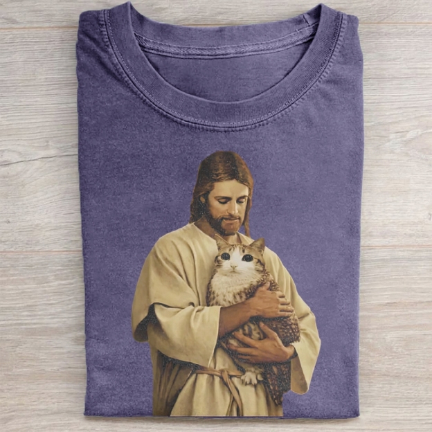 Funny Jesus Holding Meowl T-shirt