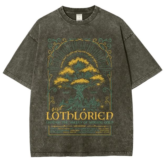 Fantasy Elven City Giant Tree Travel Poster Print Washed T - Shirt