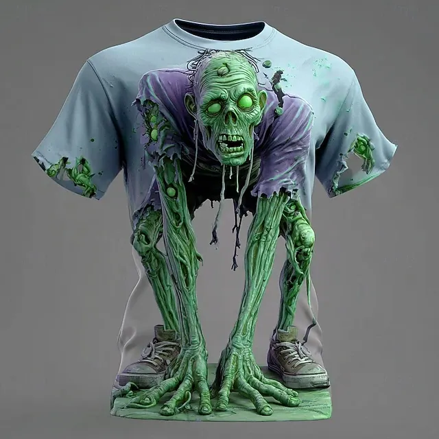 Men's Halloween Optical Illusion Zombies 3d Short Sleeve T-shirt