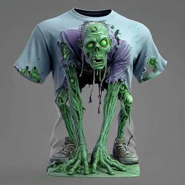 Men's Halloween Optical Illusion Zombies 3d Short Sleeve T-shirt
