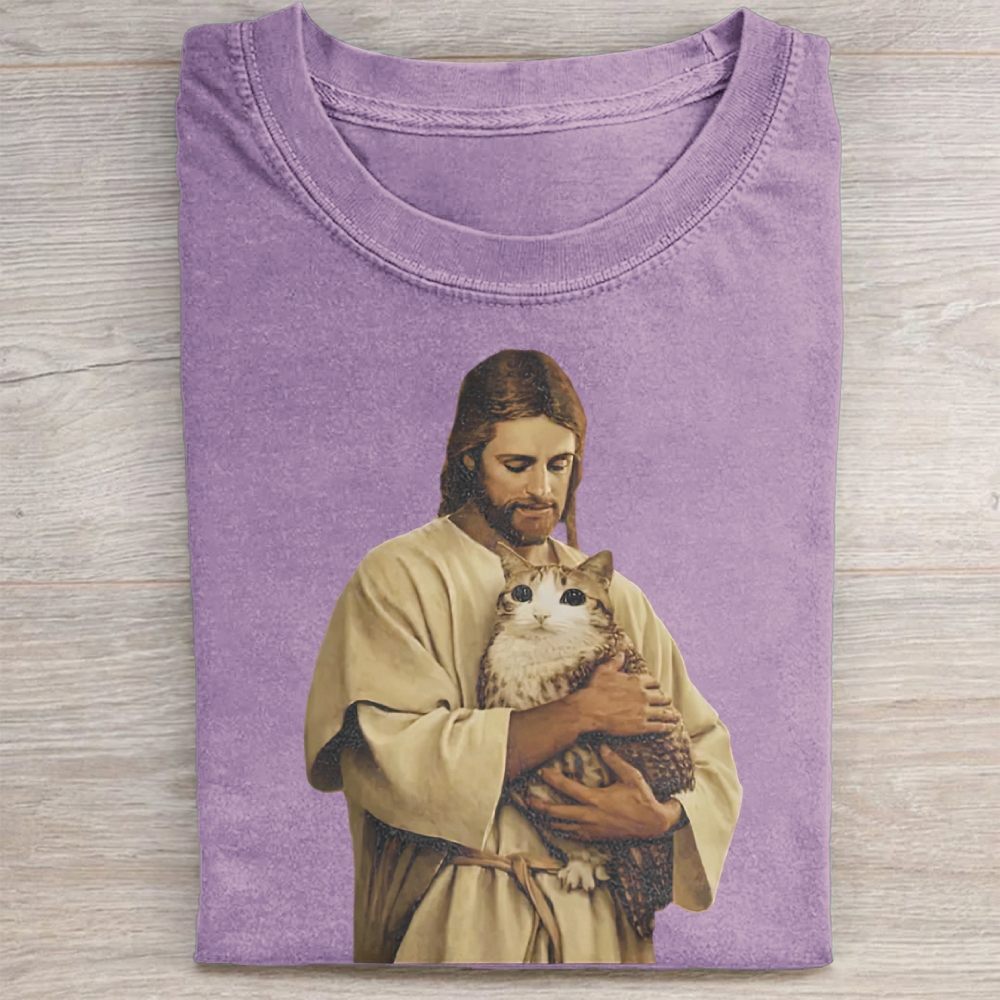 Funny Jesus Holding Meowl T-shirt