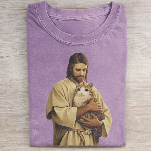 Funny Jesus Holding Meowl T-shirt