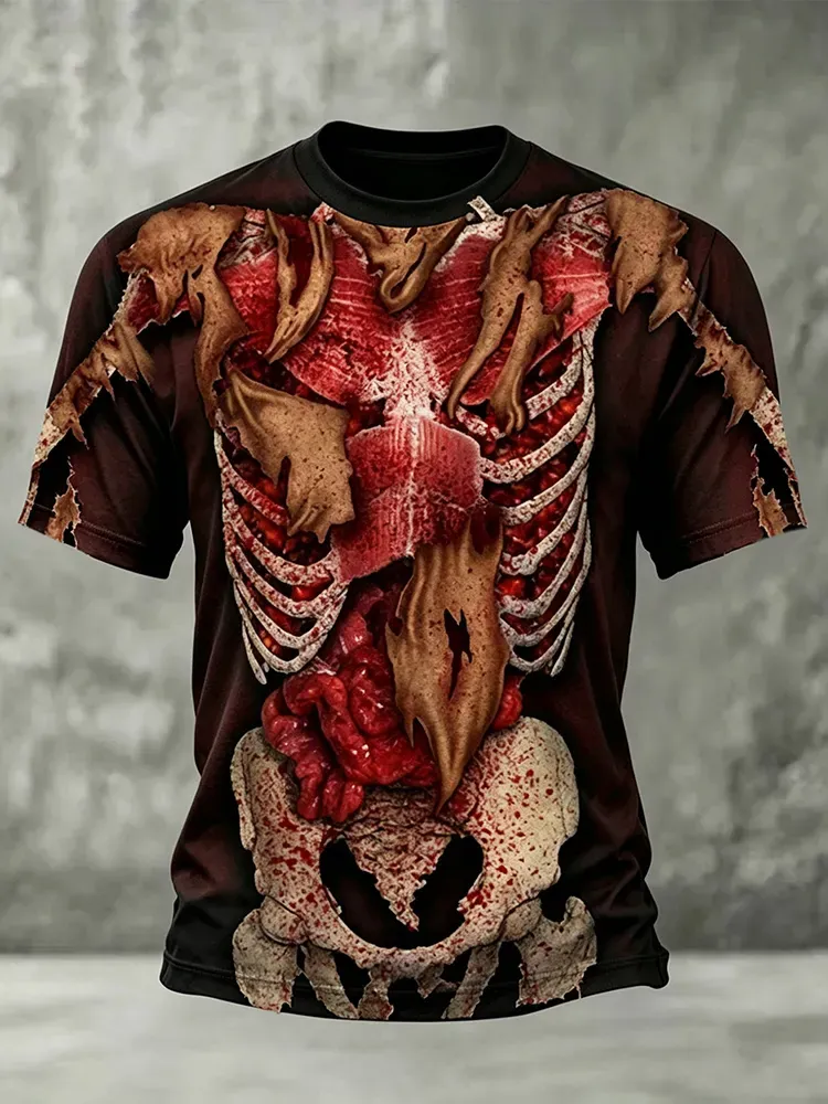 Men's 3d Skull, Muscle, And Internal Organs Print Crew Neck T-shirt
