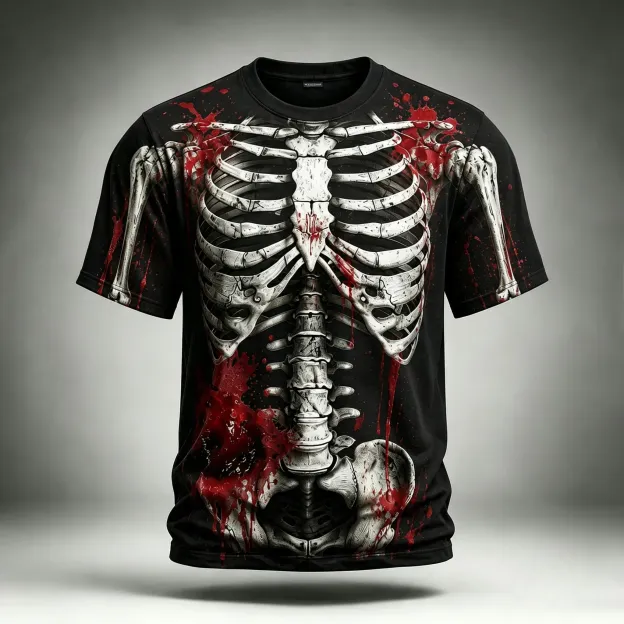 Men's Bloody Skull 3d Print Graphics Short Sleeve Crewneck T-shirt