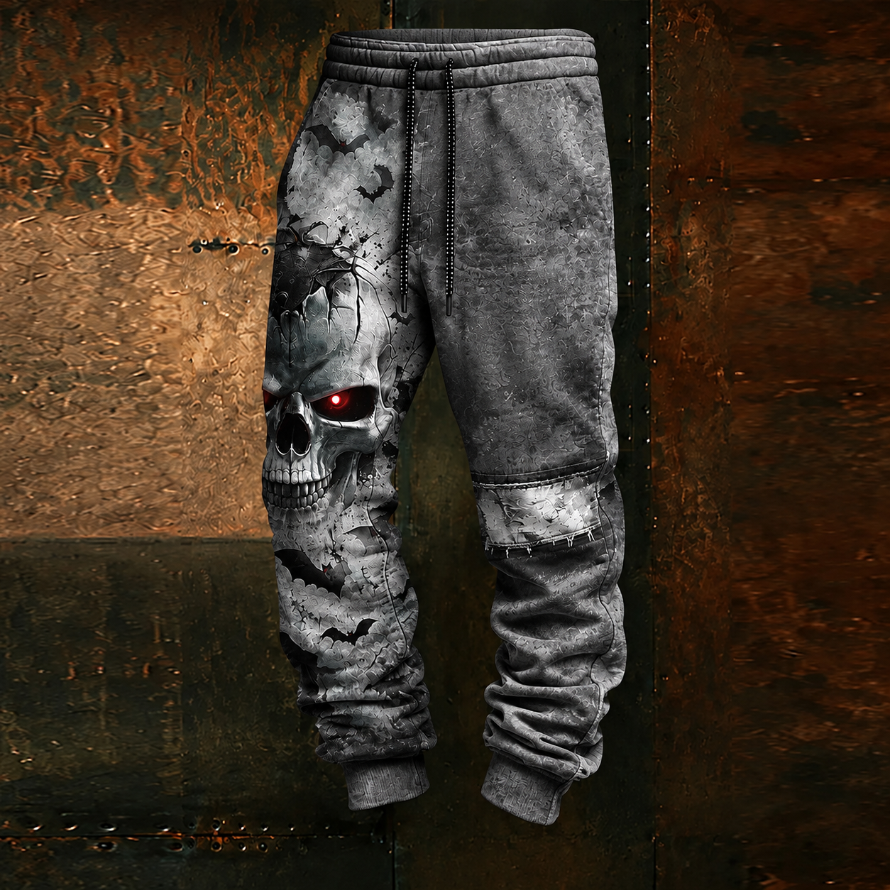 Halloween Skull Art Color-blocking Distressed Casual Sweatpants