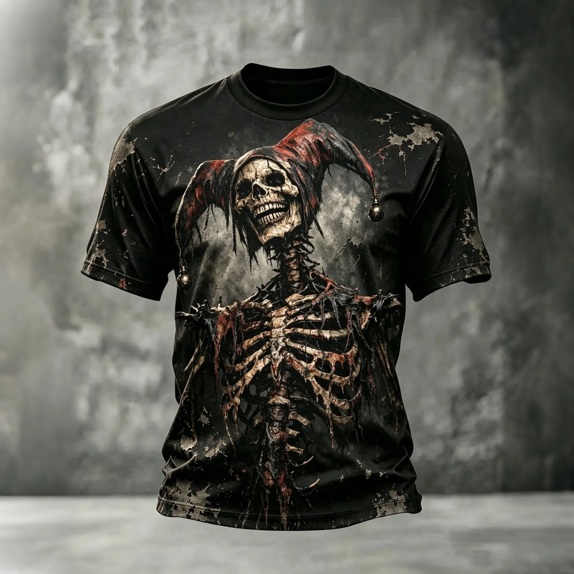Men's Halloween Retro Clown Skull Print Crew Neck Short Sleeve T-shirt