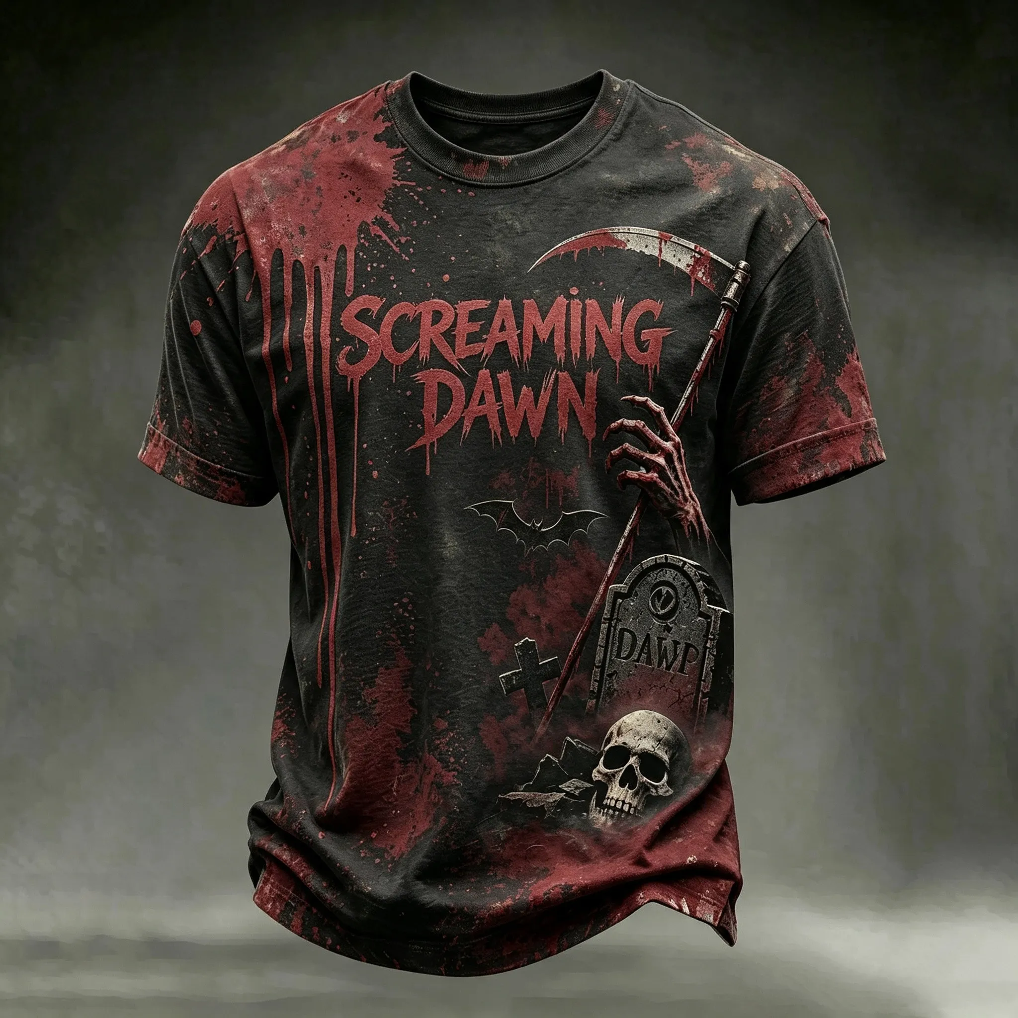 Men's Retro Halloween-themed Bloody Print T-shirt