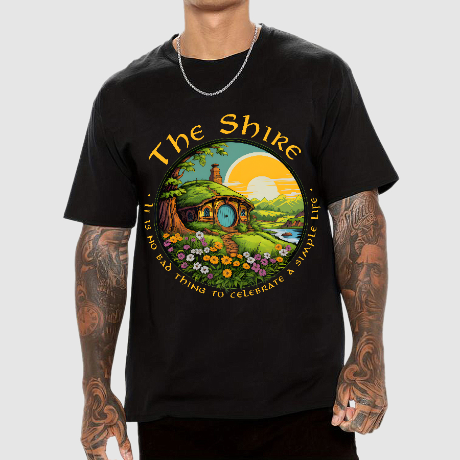 The Shire Home Middle Earth Wizard Journey Fellowship Elvish Bookish Geek T-Shirt