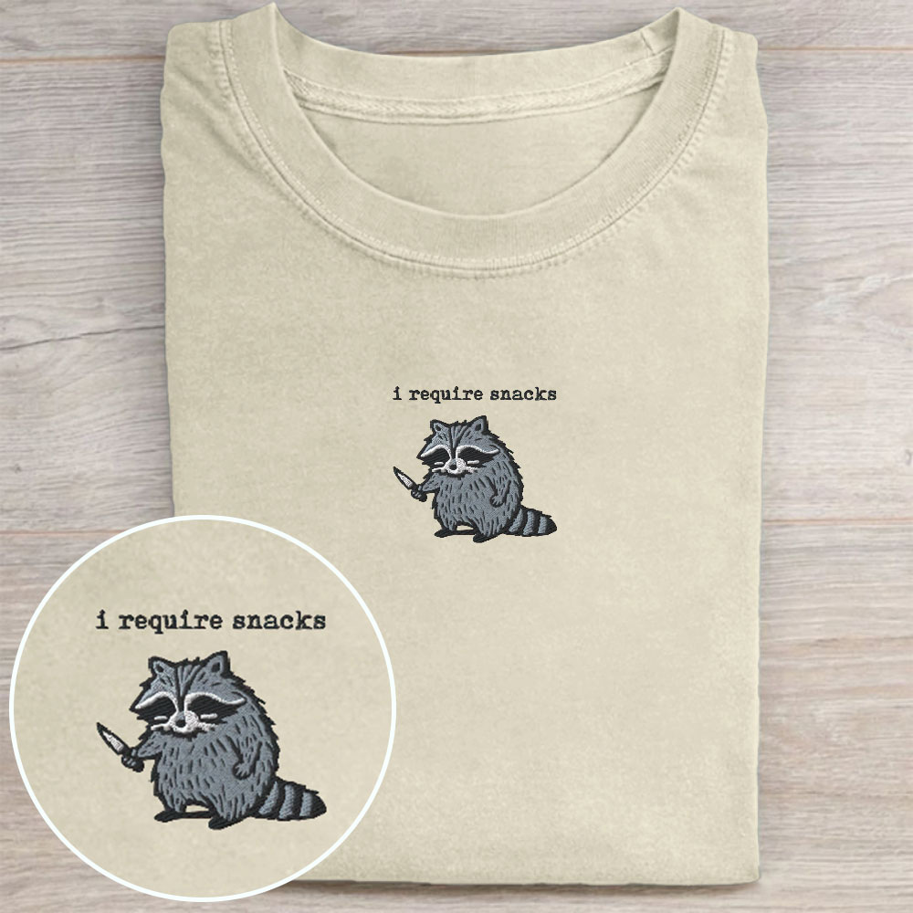 I Require Snacks Embroidered Washed Tee 