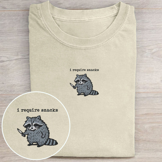 I Require Snacks Embroidered Washed Tee 
