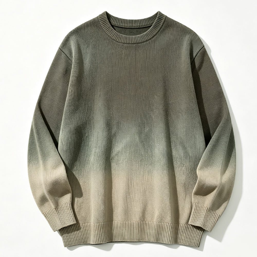 Retro Classic Gradient round neck long-sleeved knit sweater