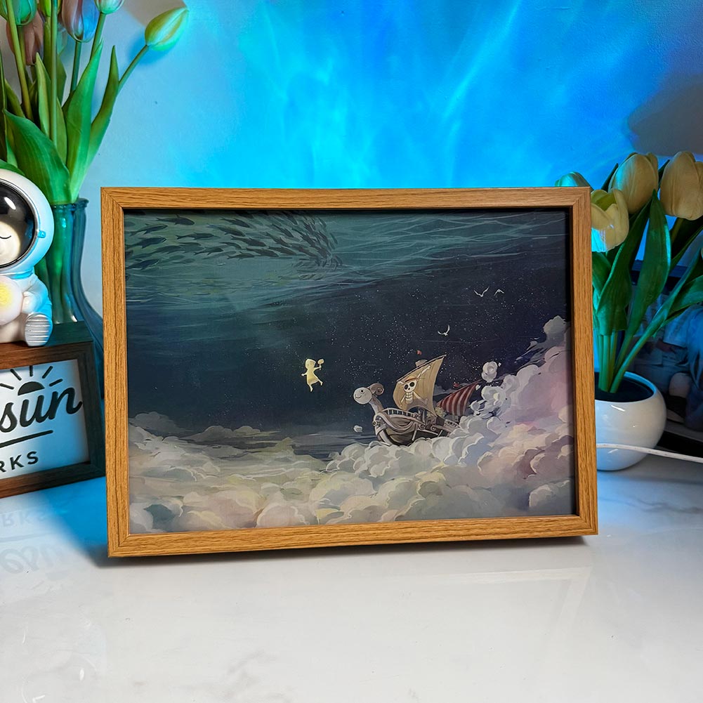 One Piece Going Merry LED Light Painting | Klabautermann Spirit Illuminated Art Box | Emotional & Nostalgic Anime Decor | 3-Color Dimmable Mood Light