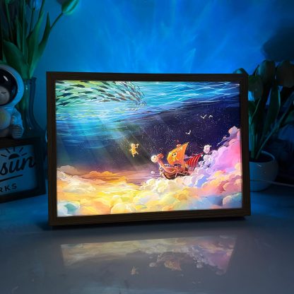 One Piece Going Merry LED Light Painting | Klabautermann Spirit Illuminated Art Box | Emotional & Nostalgic Anime Decor | 3-Color Dimmable Mood Light