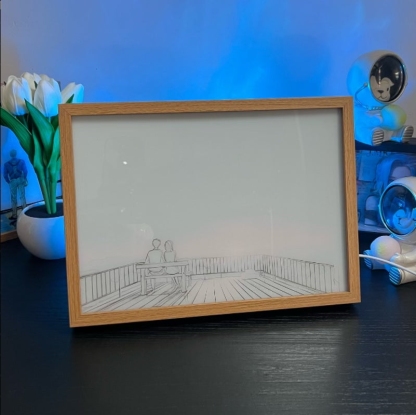 Couples in the Starry Dusk Light Up Painting Frame ArtWork Night Light Table Lamp