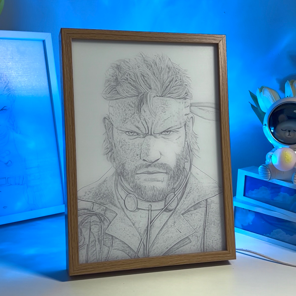 Metal Gear Naked Snake / Big Boss LED Light Painting Game Art Light Box