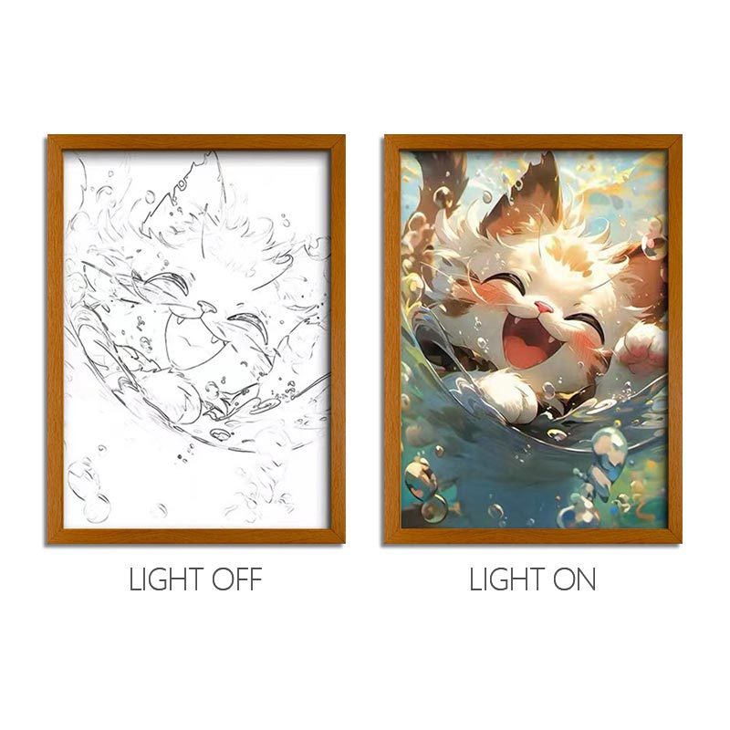 Healing Cat LED Light Painting Frame - Pet Decorative Art Multiple Designs USB Remote Control