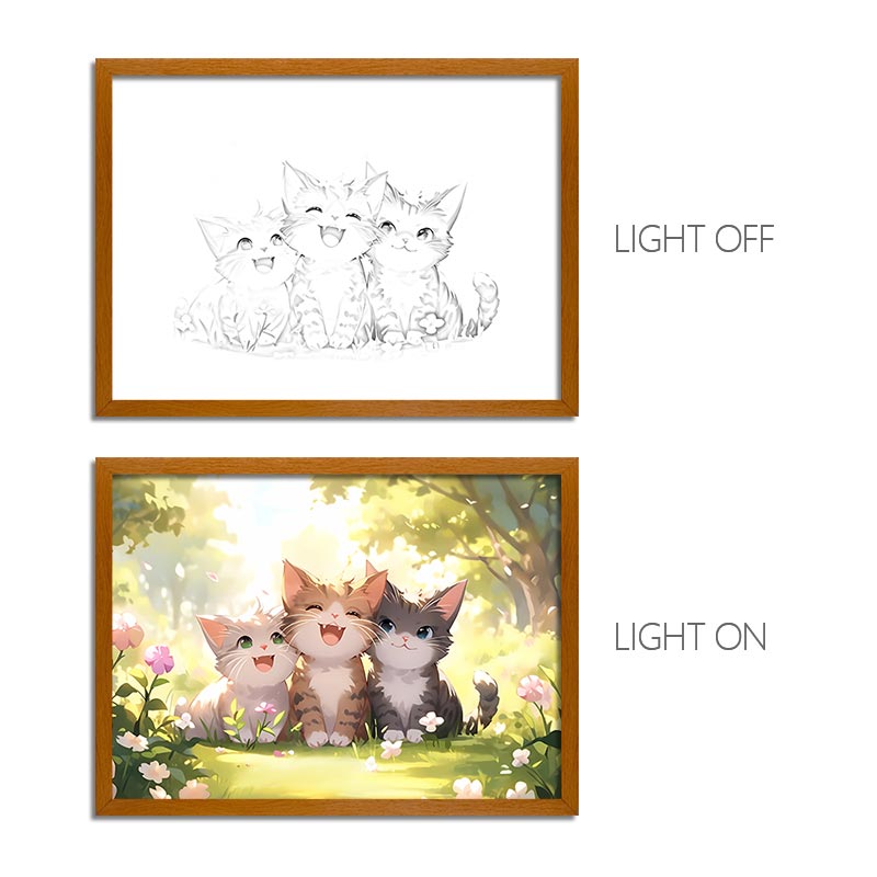 Healing Cat LED Light Painting Frame - Pet Decorative Art Multiple Designs USB Remote Control