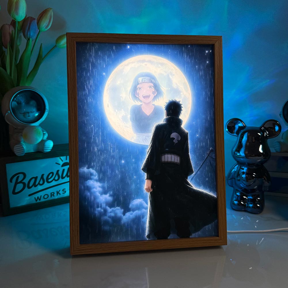 Naruto Obito & Rin LED Light Painting | "Moonlight Memory" Illuminated Art Box | Emotional Anime Decor | 3-Color Dimmable with Remote