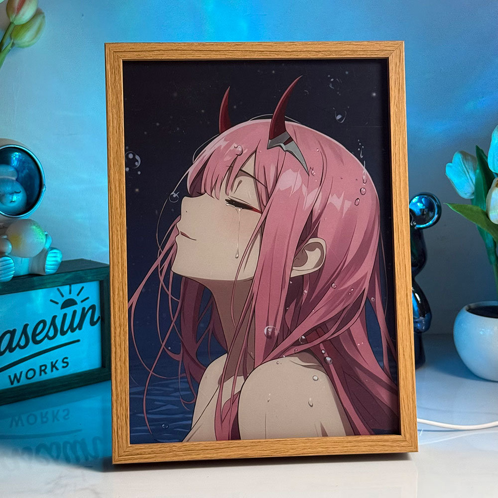 Zero Two LED Light Painting | DARLING in the FRANXX 02 Moonlight Glow Art Box | Aesthetic Anime Decor | 3-Color Dimmable with Remote