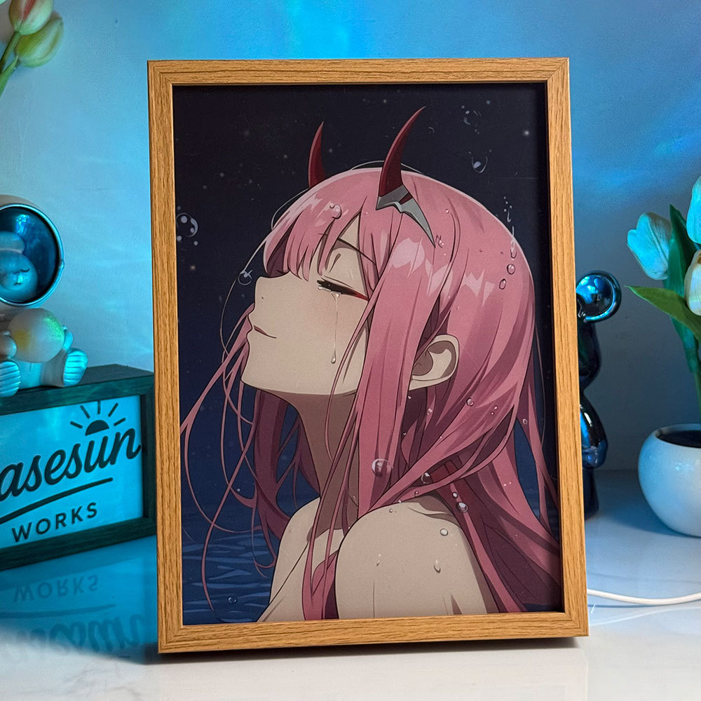 Zero Two LED Light Painting | DARLING in the FRANXX 02 Moonlight Glow Art Box | Aesthetic Anime Decor | 3-Color Dimmable with Remote
