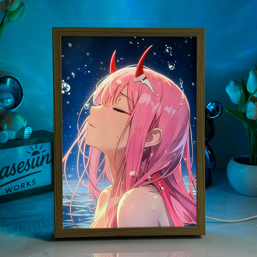 Zero Two LED Light Painting | DARLING in the FRANXX 02 Moonlight Glow Art Box | Aesthetic Anime Decor | 3-Color Dimmable with Remote