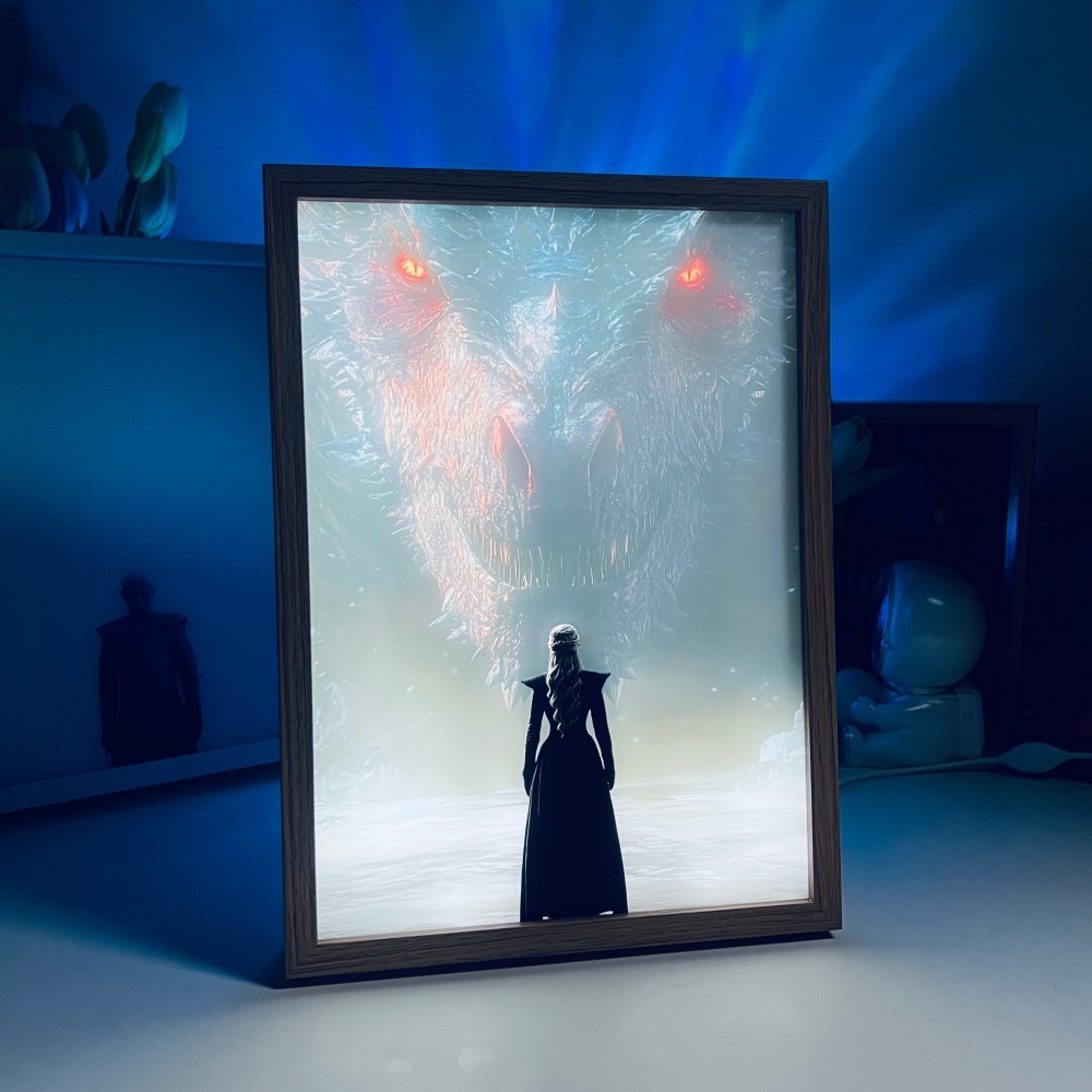 Game of Thrones Daenerys – LED Light Painting Frame, Glowing Light Box Mother of Dragons Wall Art