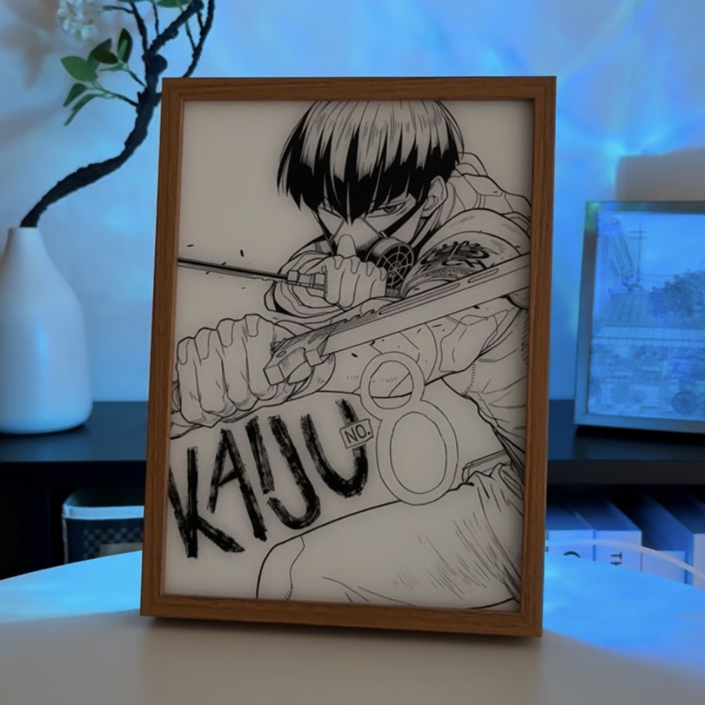 Kaiju No. 8 LED Light Painting | Soshiro Hoshina "Swords Drawn" Art Box | 3rd Division Vice-Captain Decor | 3-Color Dimmable with Remote