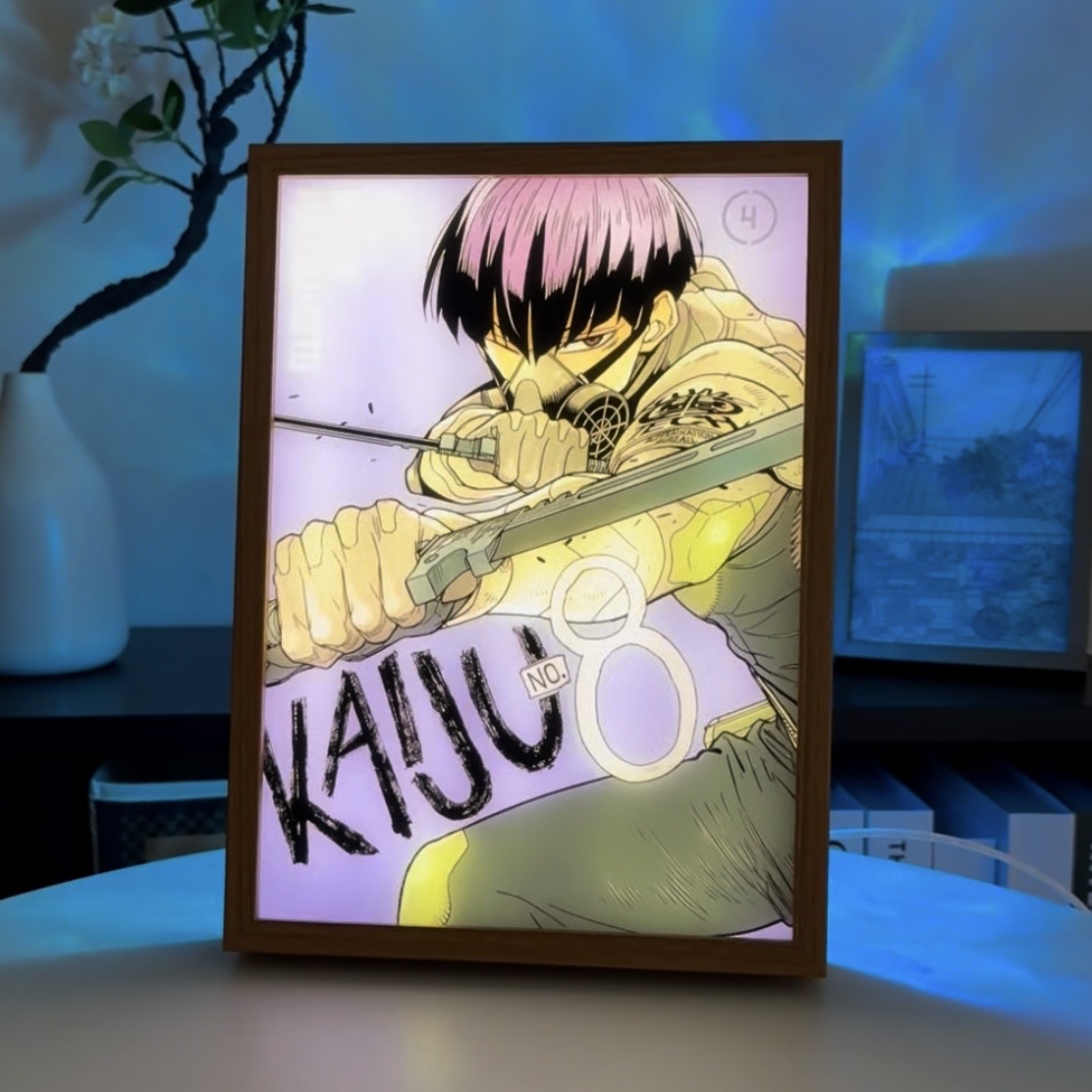 Kaiju No. 8 LED Light Painting | Soshiro Hoshina "Swords Drawn" Art Box | 3rd Division Vice-Captain Decor | 3-Color Dimmable with Remote