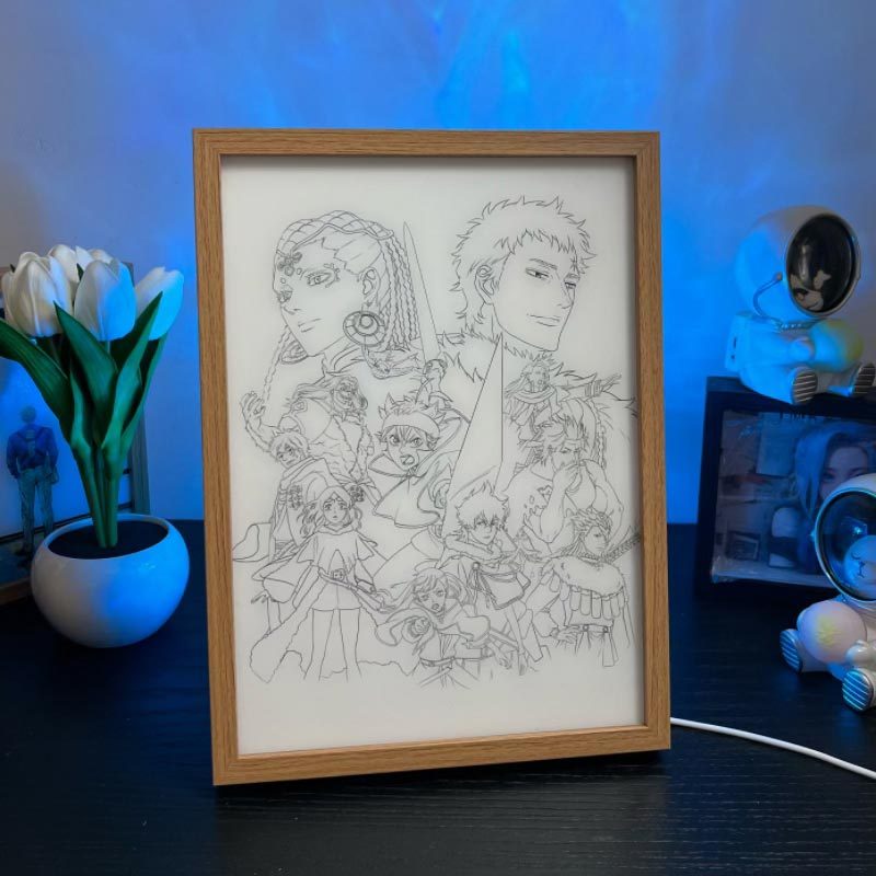 Black Clover Anime Theme LED Light Up Painting Night Light Artwork Frame USB Plug