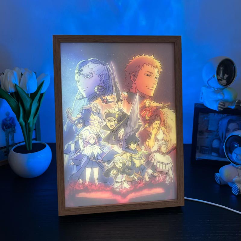 Black Clover Anime Theme LED Light Up Painting Night Light Artwork Frame USB Plug