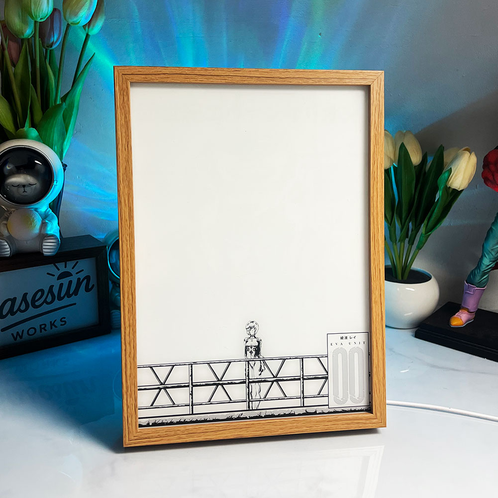 Evangelion LED Light Painting | Rei Ayanami & EVA Unit-00 Illuminated Art Box | 3-Color Dimmable with Remote | Anime Mecha Decor