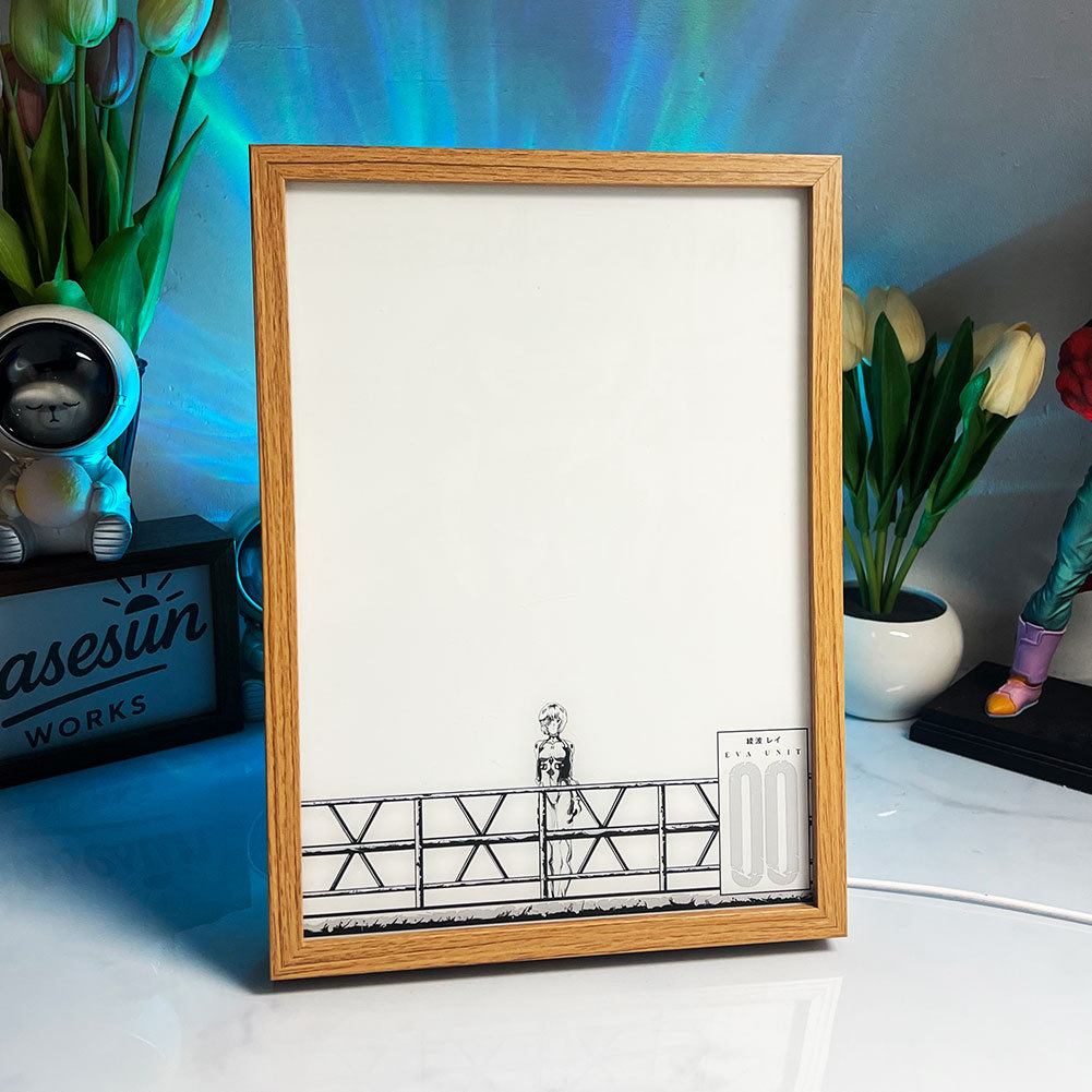 Evangelion LED Light Painting | Rei Ayanami & EVA Unit-00 Illuminated Art Box | 3-Color Dimmable with Remote | Anime Mecha Decor