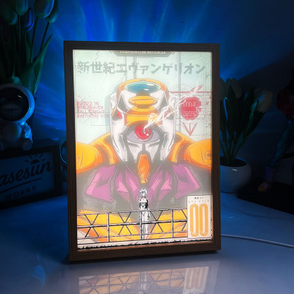 Evangelion LED Light Painting | Rei Ayanami & EVA Unit-00 Illuminated Art Box | 3-Color Dimmable with Remote | Anime Mecha Decor