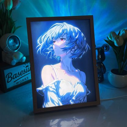 Rei Ayanami Ethereal Glow LED Light Box - Serene Anime Light Painting Frame - 3-Color Dimmable Shadow Box Art - Neon Genesis Evangelion Gift